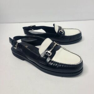 Sebago Dan Sandal Polaris Slingback Sandals Penny Loafer Black White Preppy Sz 9